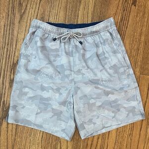 PETER MILLAR Crown Logo Camo Swim Trunk Trunks GALE Grey Sz Small